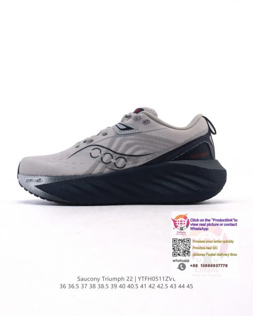 Saucony Triumph 22 Cushioned Running Shoes Gray and Navy