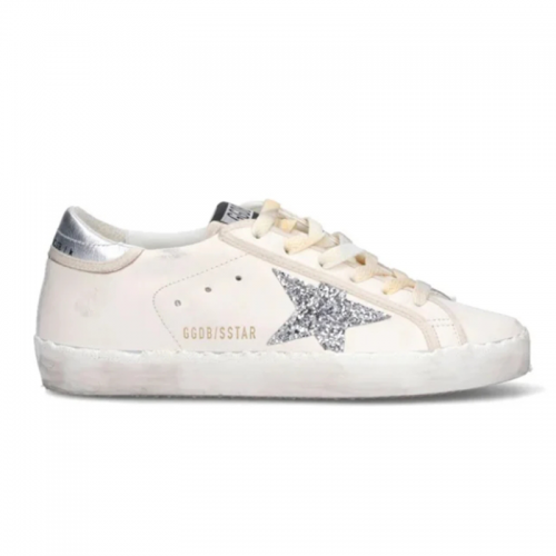 Golden Goose Super-Star Distressed Leather Sneakers White and Silver