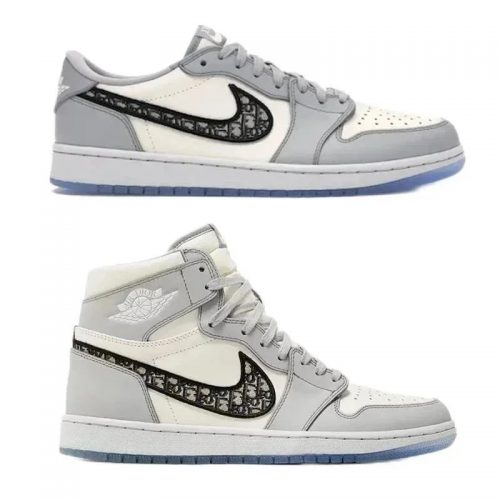 Dior Air Jordan 1 High and Low luxury Sneakers White and Gray