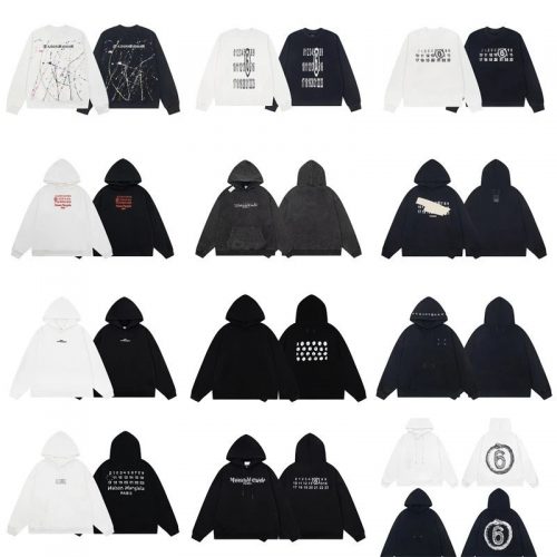 Maison Margiela MM6 Graphic Print Cotton Hoodie Black and White