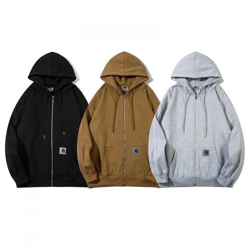 Carhartt Zip-Up Hoodie Casual Sweatshirt Black Brown and Gray