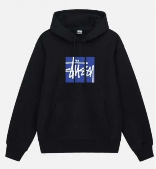 Stussy Square Graphic Streetwear Hoodie Black