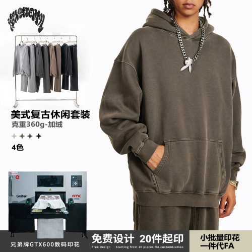 Design Vintage Wash Oversized Hoodie Streetwear Sweatshirt Olive