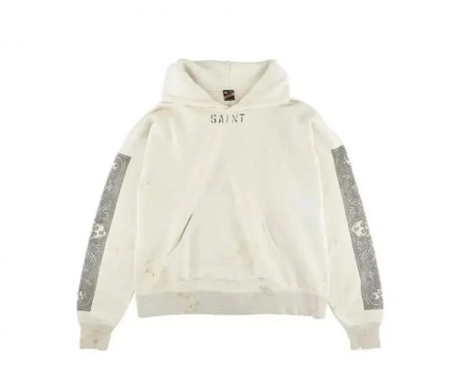 SAINT Mxxxxxx SAINT Graphic Print Distressed Hoodie White