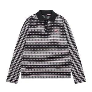 Chrome Hearts Cross Pattern Knit Long Sleeve Polo Shirt Black and White