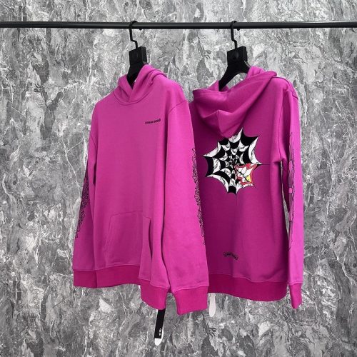 Chrome Hearts Spider Web Graphic Streetwear Hoodie Pink