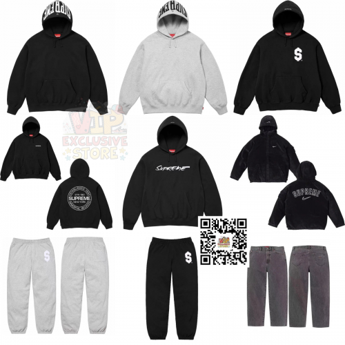 Supreme Streetwear Collection Graphic Hoodies and Pants Black and Gray