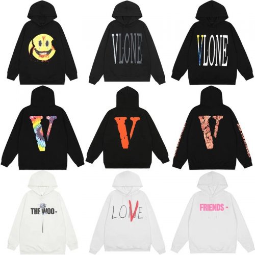 Vlone Graphic Print Streetwear Hoodie Black and White