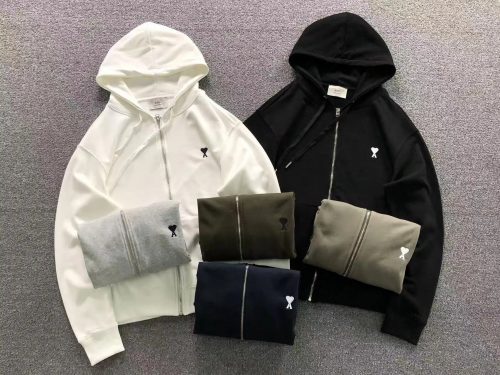 Ami Paris Ami Ami de Coeur Zip-Up Hoodie Casual Sweatshirt Multicolor