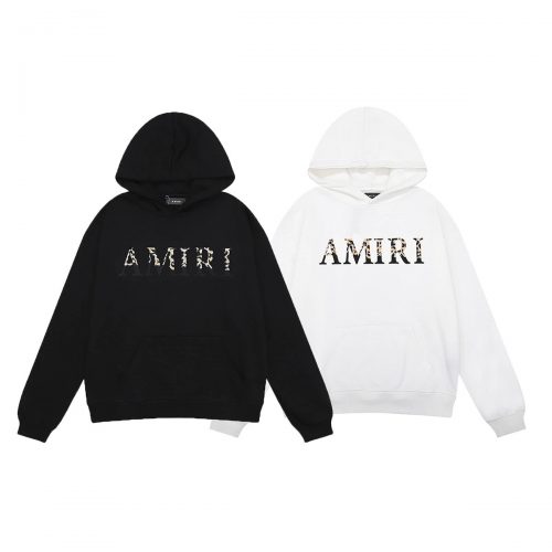 Amiri Leopard Core Logo Graphic Hoodie Black and White