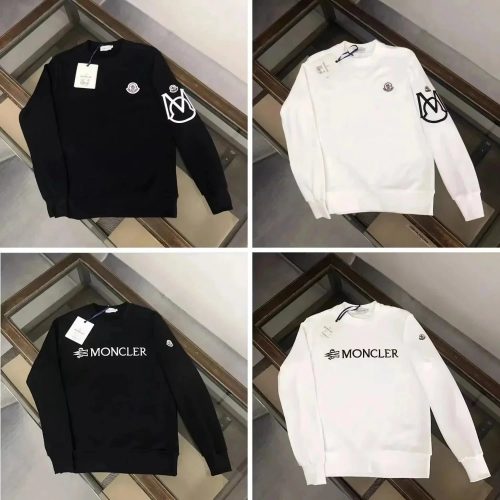 Moncler Graphic Print Cotton Crewneck Sweatshirt Black and White