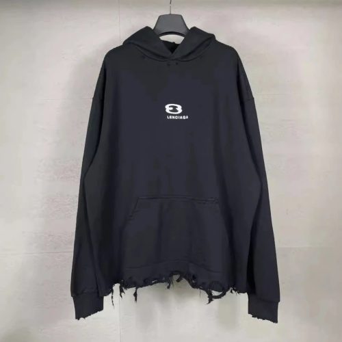 Balenciaga 3B Sports Icon Distressed Oversized Hoodie Black