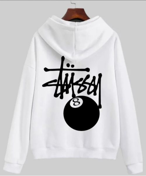 Stussy 8 Ball Graphic Streetwear Hoodie White