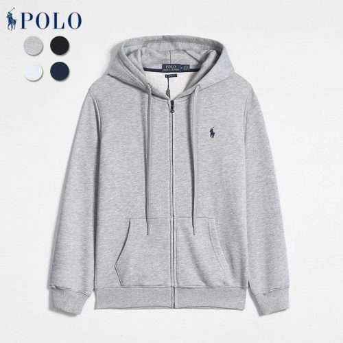 Polo Ralph Lauren PRL Zip-Up Hoodie Casual Cotton Sweatshirt Gray