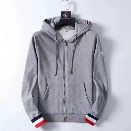 Moncler Striped Trim Zip-Up Hoodie Gray