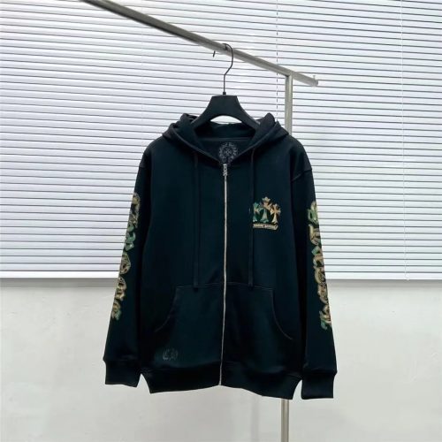 Chrome Hearts Cross Print Streetwear Zip-Up Hoodie Black