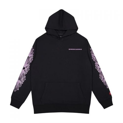 Chrome Hearts Floral Cross Sleeve Print Graphic Hoodie Black