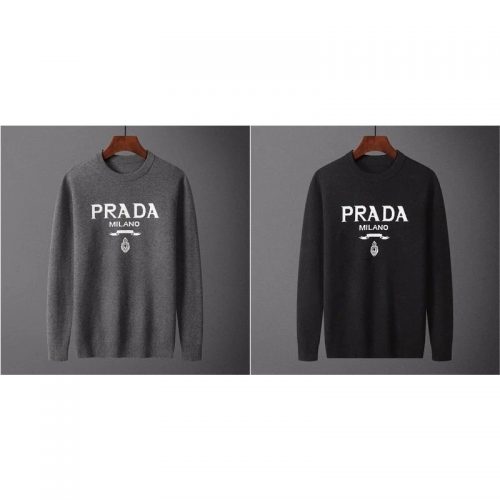 Prada Milano Graphic Knit Crewneck Sweater Gray and Black