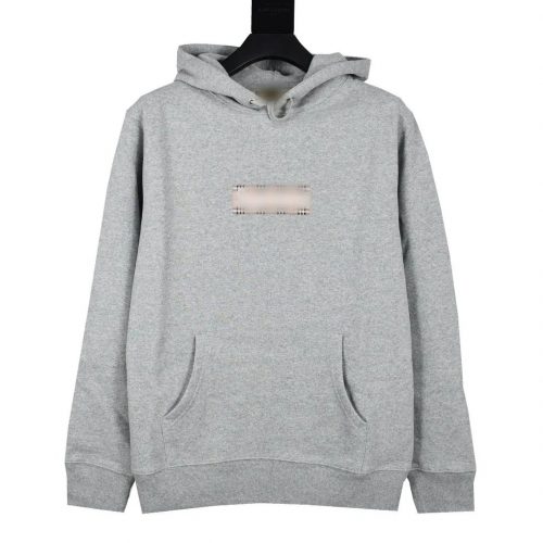 Burberry Check Panel Cotton Hoodie Gray