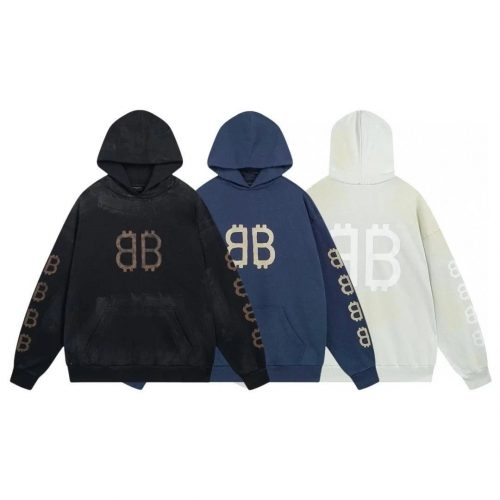 Balenciaga BB Logo Hoodie Casual Pullover Sweatshirt Black Blue White
