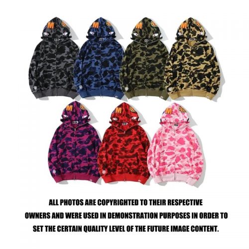 A Bathing Ape BAPE Shark Full Zip Hoodie Camo Streetwear Sweatshirt Multicolor