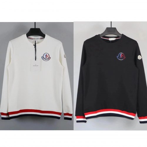 Moncler Striped Hem Crewneck Sweatshirt White and Black