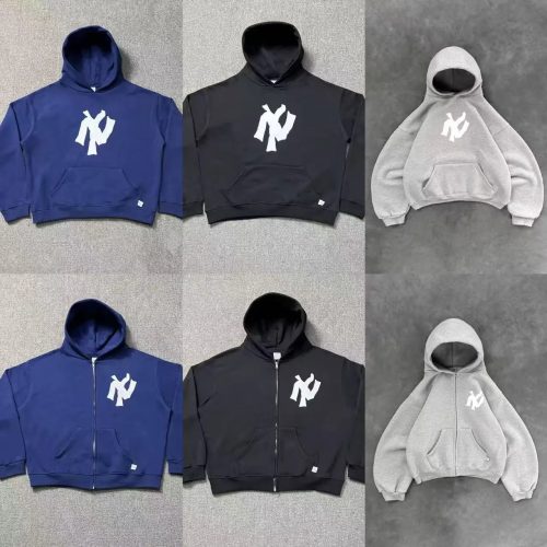 MLB NY Yankees Graphic Oversized Hoodie and Zip-Up Hoodie Black Blue Gray