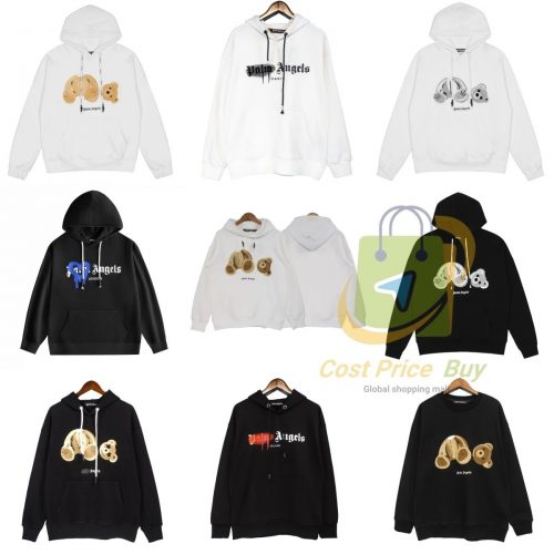 Palm Angels Bear Graphic Oversized Hoodie Black and White