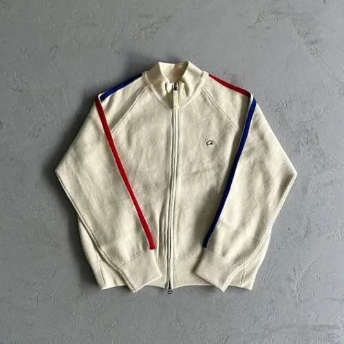 Calvin Klein CK Zip-Up Track Jacket Casual Knit White with Red and Blue Stripes