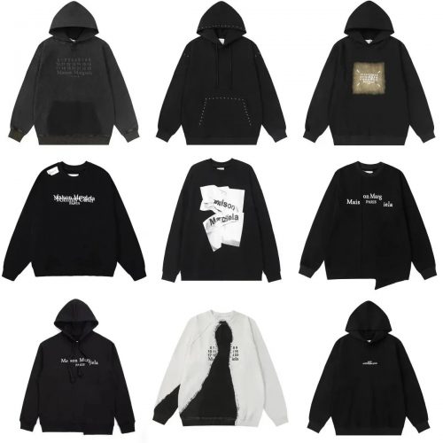 Maison Margiela Graphic Print Oversized Hoodie and Sweatshirt Black and White