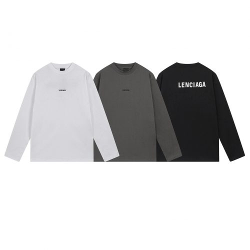 Balenciaga Logo Print Long Sleeve Shirt Casual Cotton White Black Gray