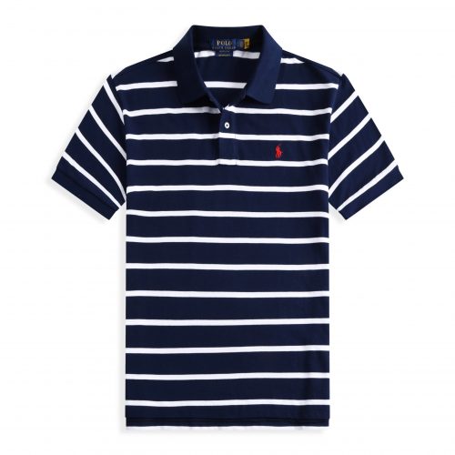 Polo Ralph Lauren PRL Custom Slim Fit Striped Cotton Polo Shirt Navy and White