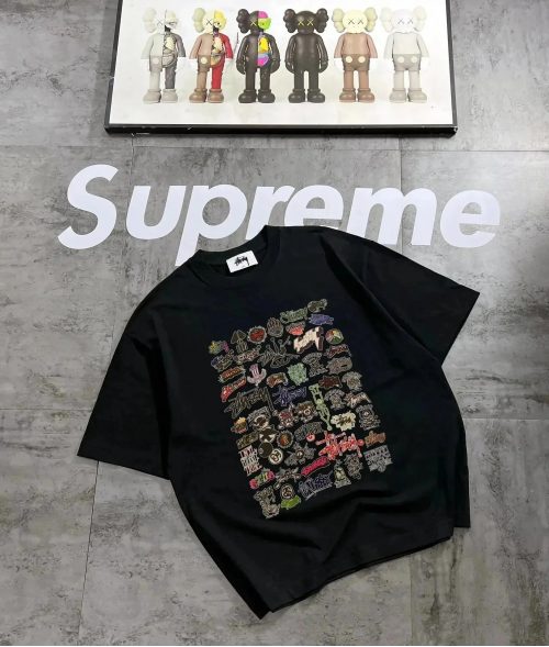 Stussy Graphic Print Oversized Tee Black