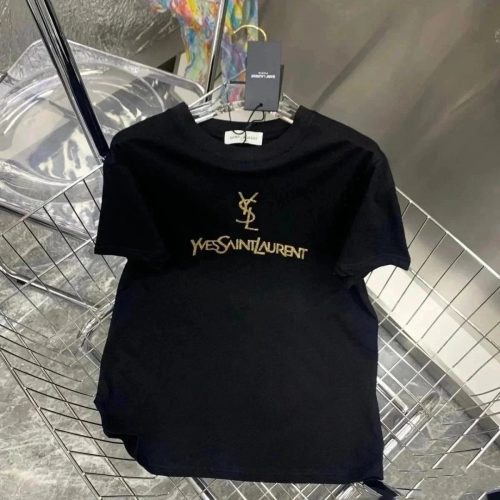 Yves Saint Laurent YSL Graphic Print Cotton T-Shirt Black