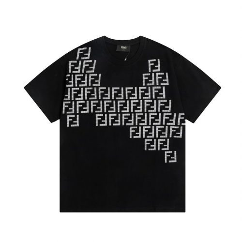 Fendi FF Motif Crystal Embellished Graphic Tee Black