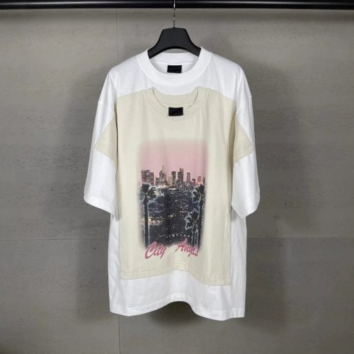 Balenciaga City Angels Double Layer Oversized Tee White and Beige