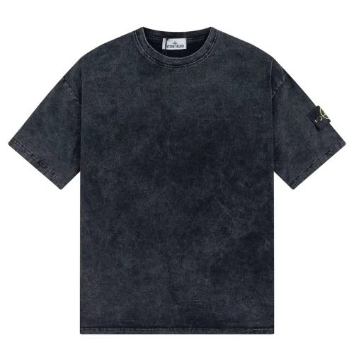 Stone Island Garment Dyed Acid Wash Cotton T-Shirt Black