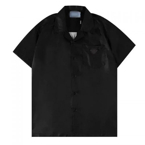 Prada Re-Nylon Bowling Shirt Short Sleeve Button-Down Shirt Black