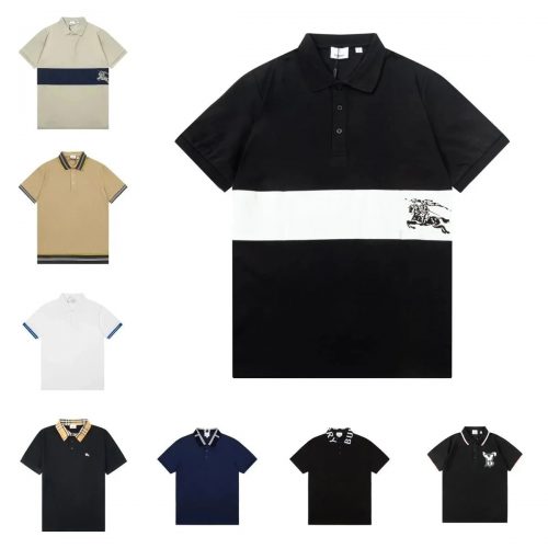 Burberry Equestrian Knight Design Cotton Polo Shirt Black