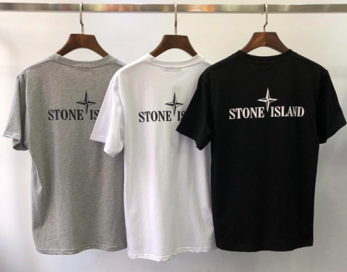 Stone Island Graphic Print Cotton T-Shirt Black White and Gray