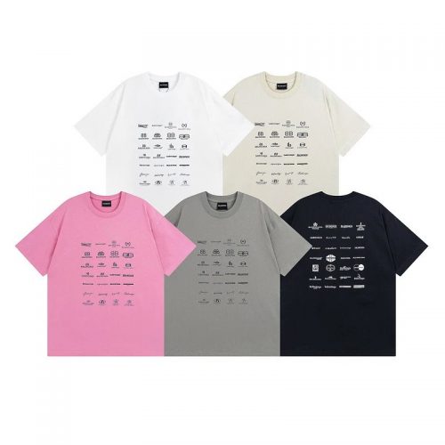 Balenciaga Multi-Logo Print Oversized T-Shirt Multicolor