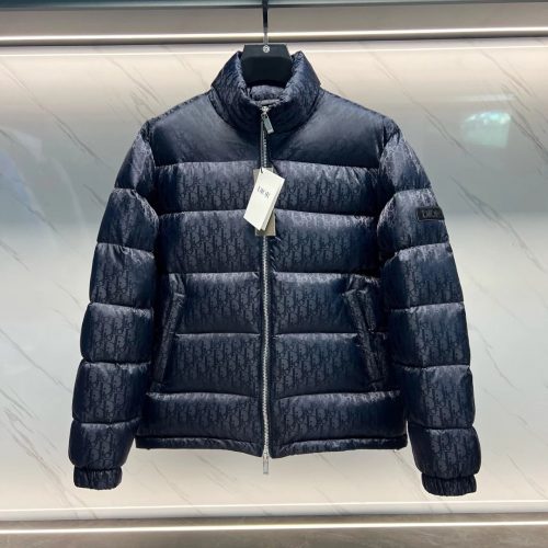 Dior Oblique Puffer Jacket Down Jacket Navy