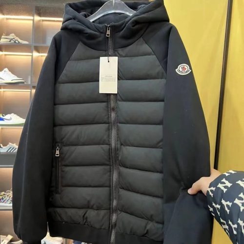 Moncler Hybrid Padded Zip-Up Hoodie Quilted Jacket Black