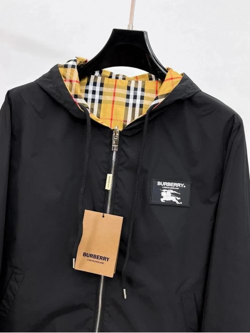 Burberry Check Lined Lightweight Windbreaker Jacket Black