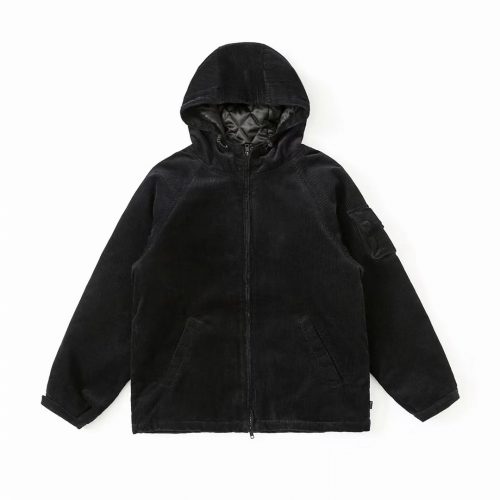 Design Corduroy Zip-Up Hooded Jacket Black