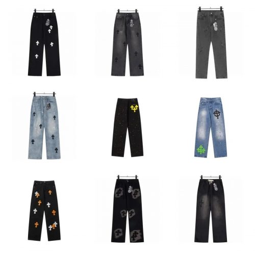 Chrome Hearts Cross Patch Denim Jeans Streetwear Pants Multicolor