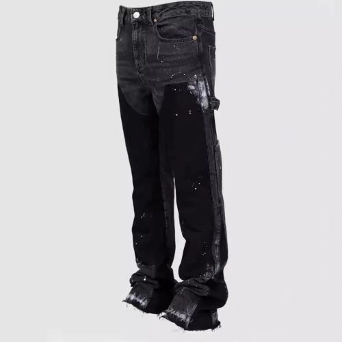 Off-White Painterly Black Denim Pants Distressed Casual Trousers Black