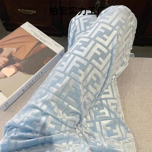 Fendi FF Monogram Velvet Loungewear Joggers Light Blue