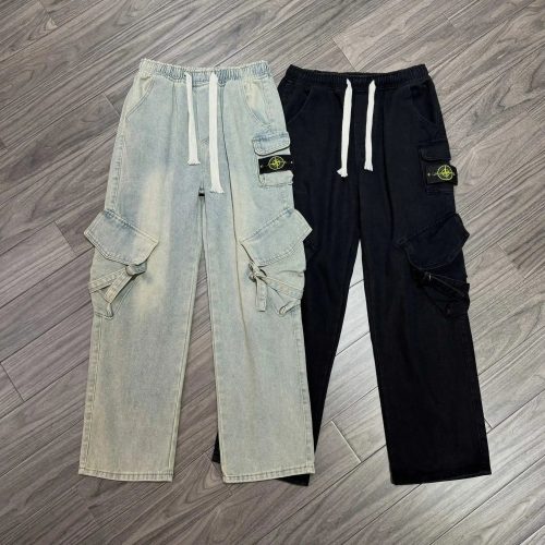 Stone Island Cargo Pants Streetwear Denim Trousers Blue and Black