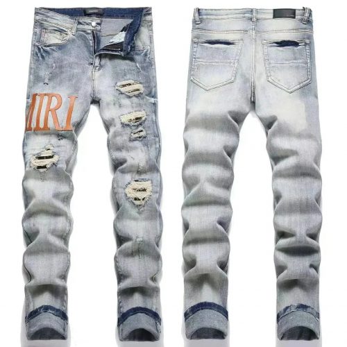 IXIAMIRI Distressed Light Wash Denim Jeans Casual Pants Blue